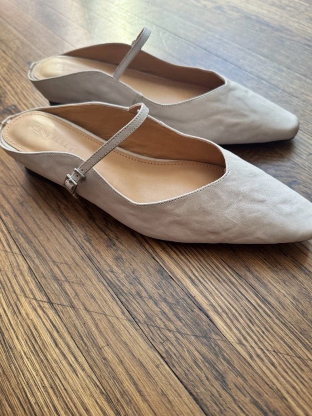 Handmade Cream Mary Jane Mules with Strap Size 8.5 - Picture 2 of 6